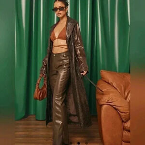 MISSGUIDED Snake Print Faux Leather Contrast Trench Coat. Nwt size US 8